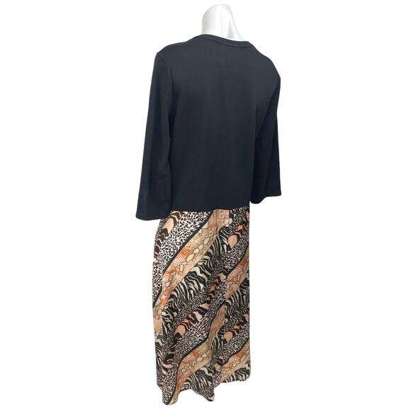 Zara Black Multicolor Animal Print Long Sleeve Leopard Zebra Midi Dress Size L - Picture 7 of 9